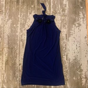 Navy blue flower neck halter dress